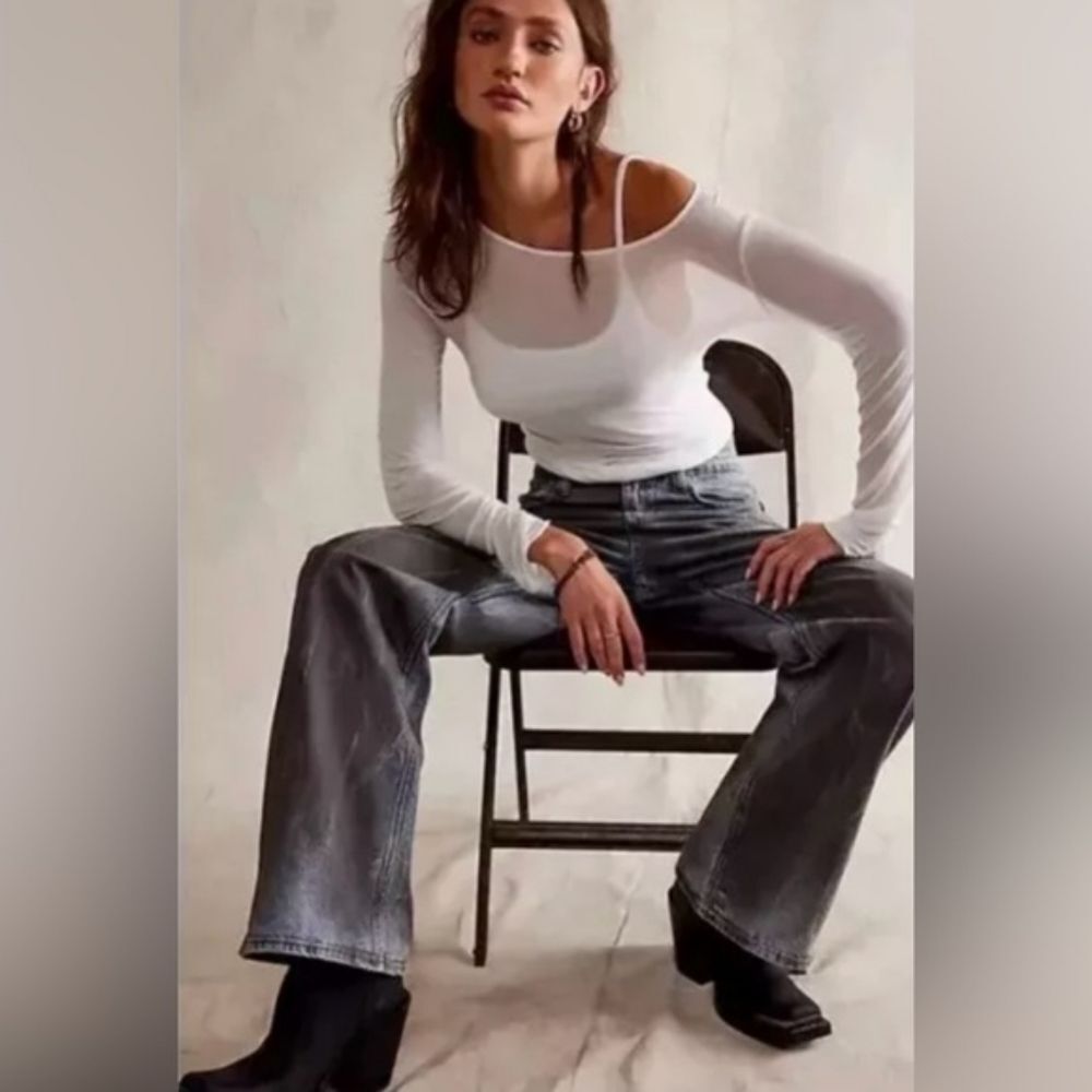Free People We The Free Tinsley Baggy High Rise Straight Jeans NWT Sz 26 Short - Picture 2 of 8